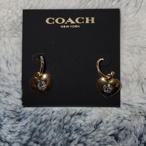 Coach Gold Heart Earrings with Crystal Accents NEW